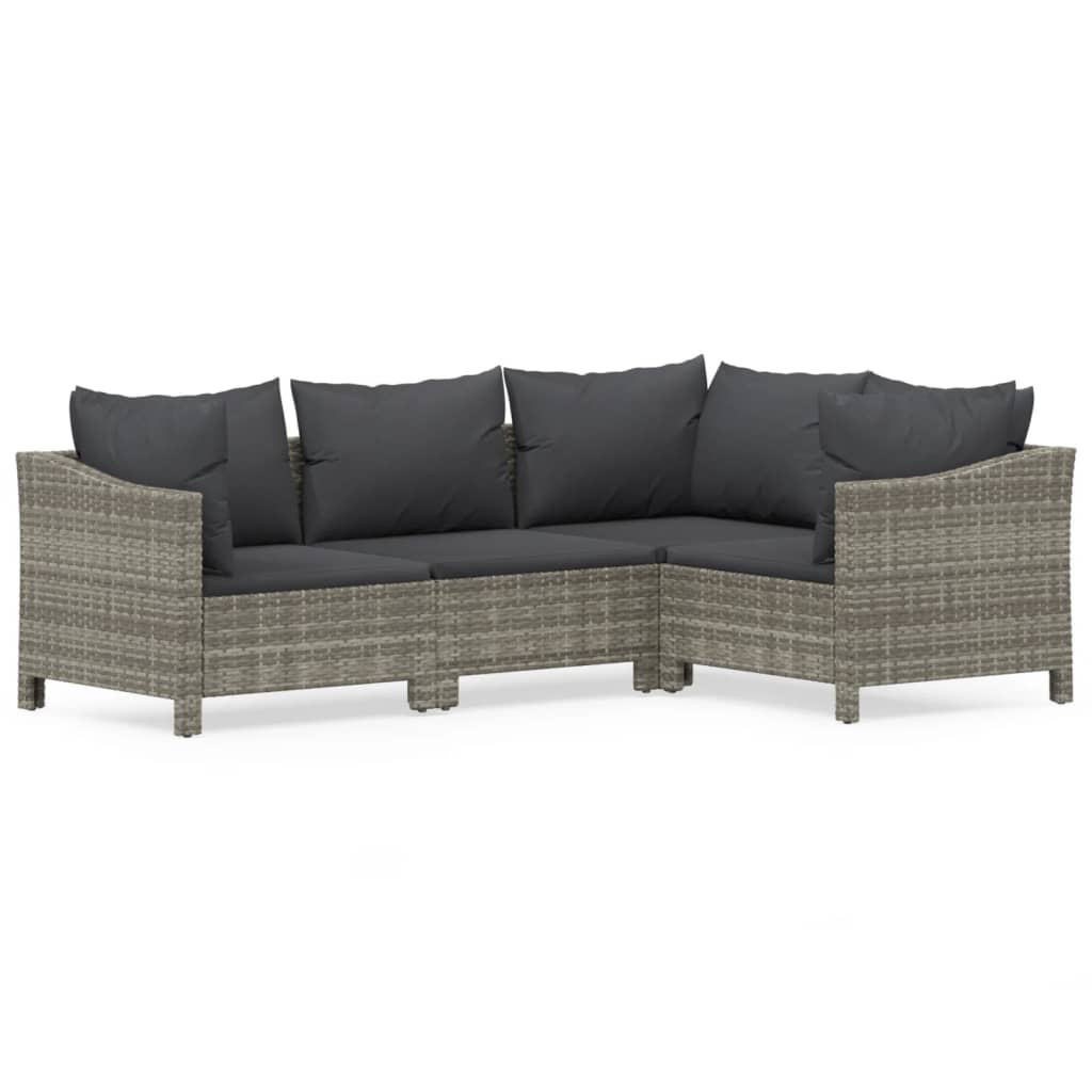 4-delige Loungeset met kussens poly rattan grijs is nu te koop bij PeponiXL, paradijselijk wonen!