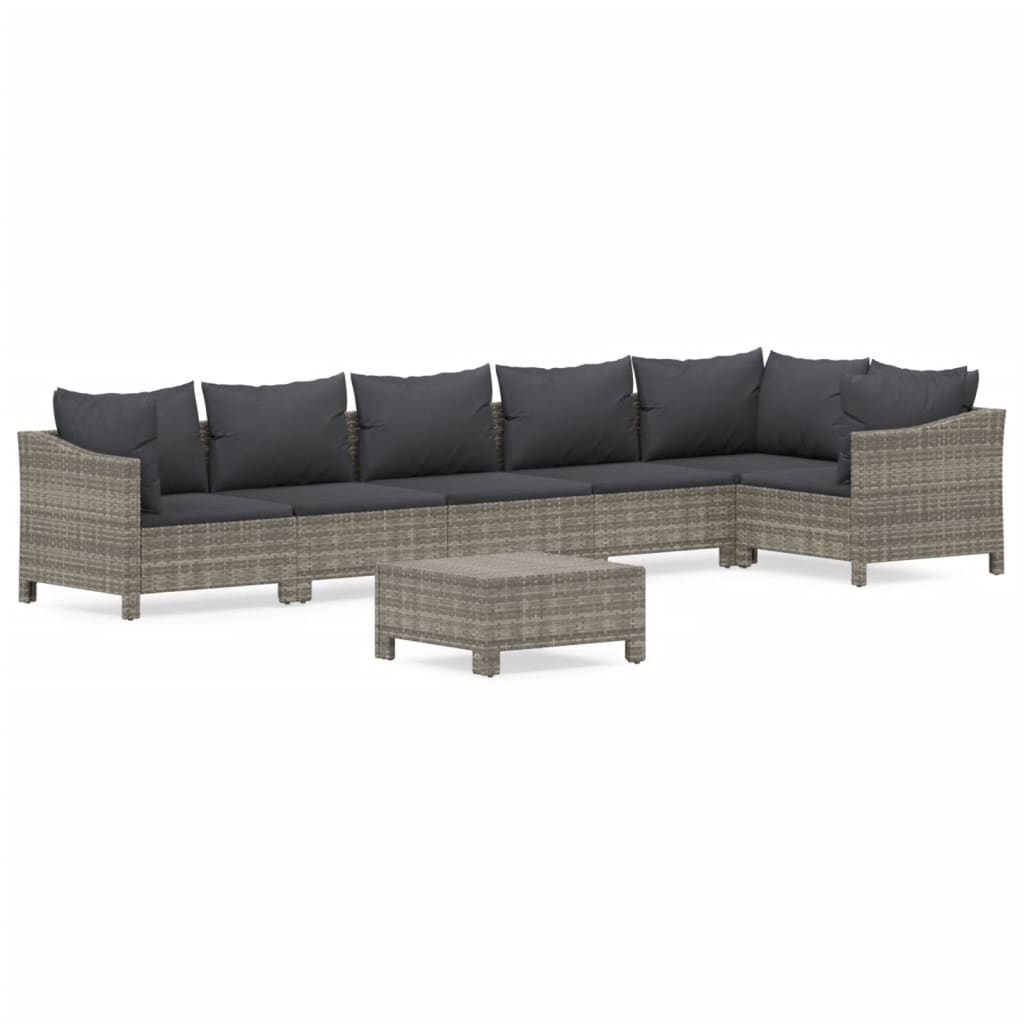 7-delige Loungeset met kussens poly rattan grijs is nu te koop bij PeponiXL, paradijselijk wonen!
