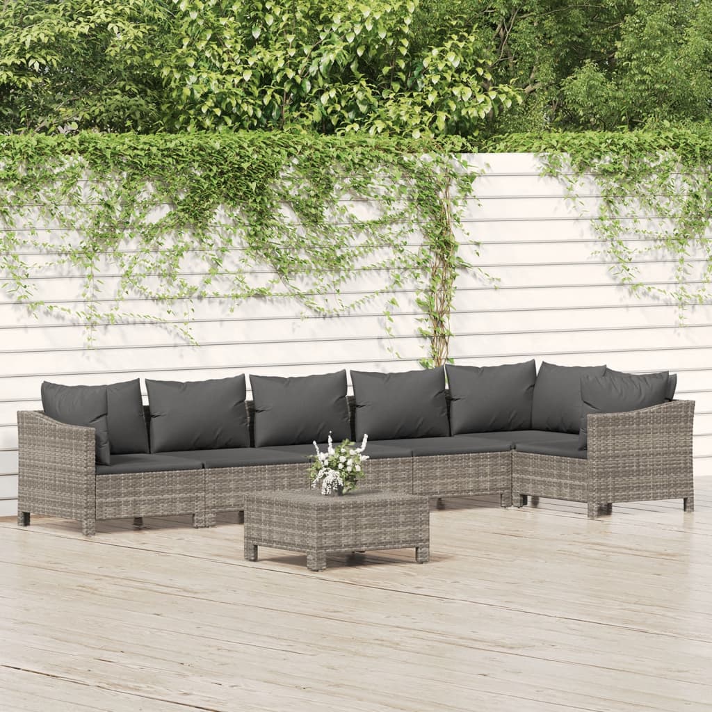 7-delige Loungeset met kussens poly rattan grijs is nu te koop bij PeponiXL, paradijselijk wonen!