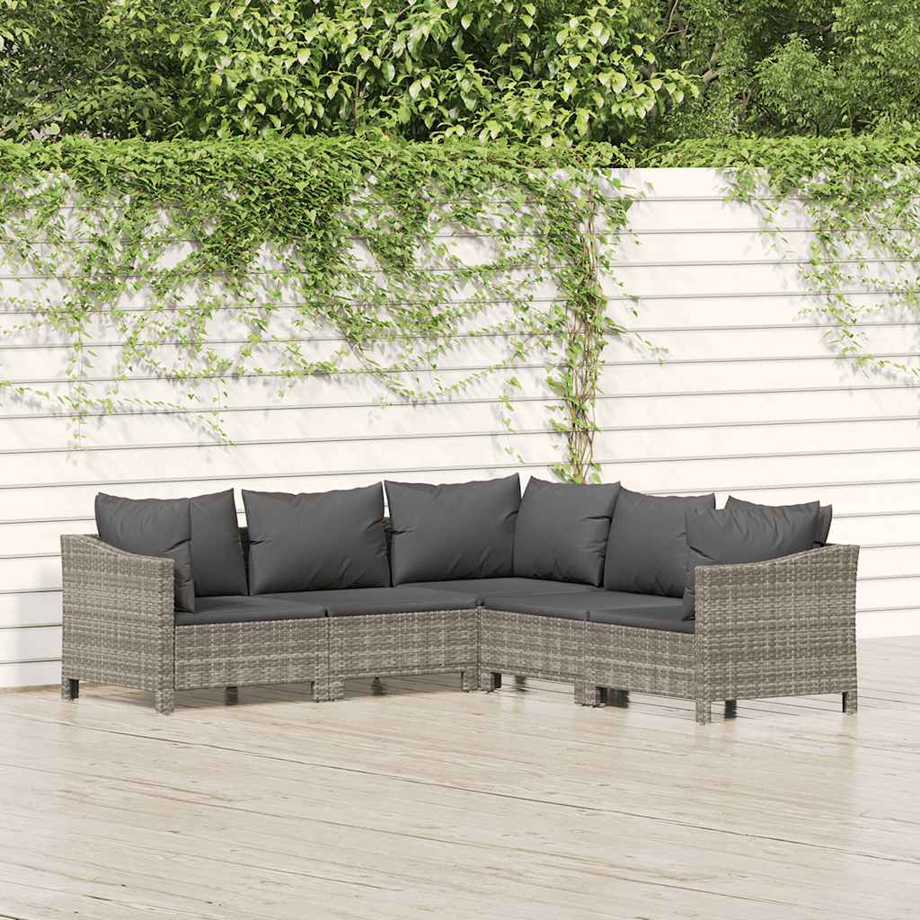 5-delige Loungeset met kussens poly rattan grijs is nu te koop bij PeponiXL, paradijselijk wonen!