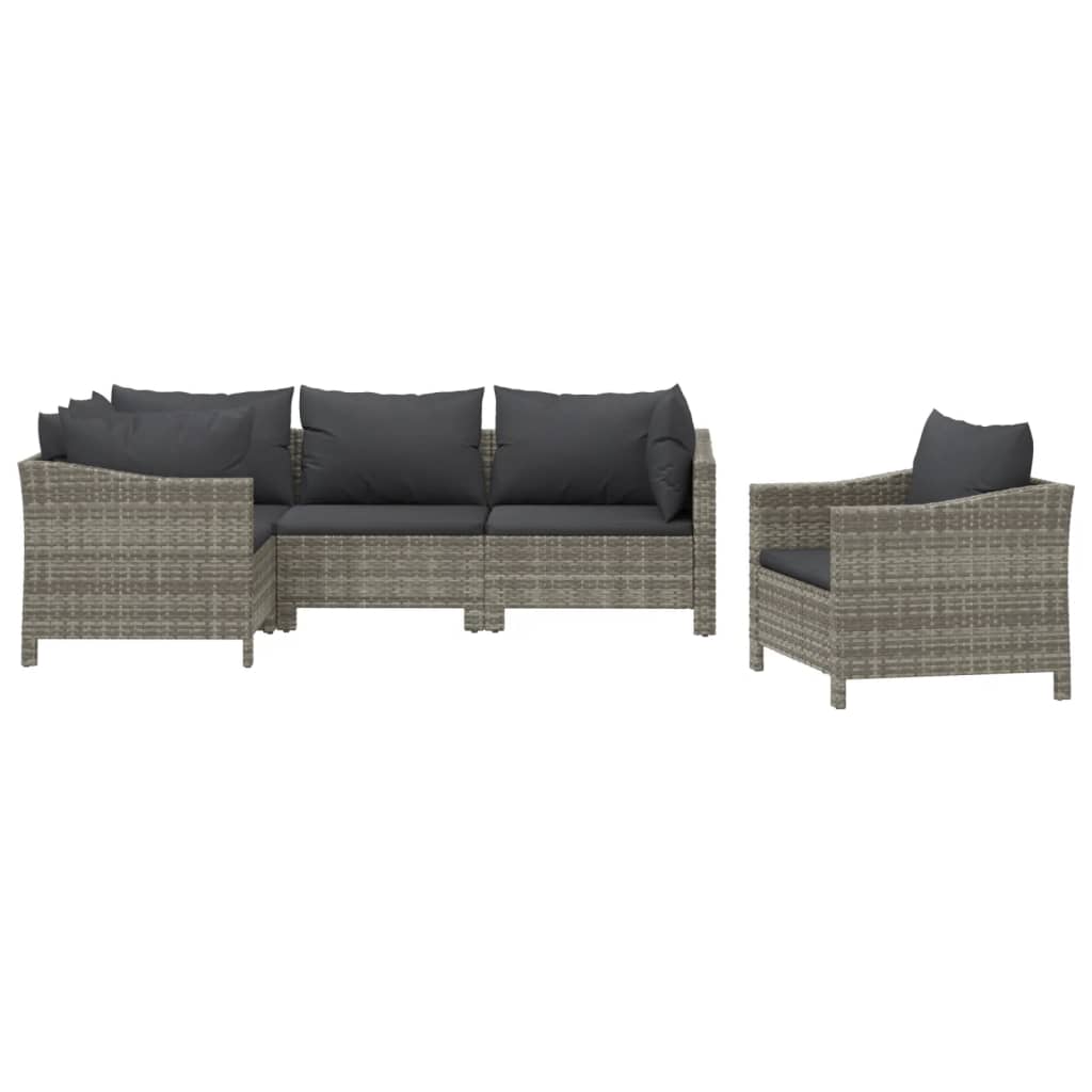 5-delige Loungeset met kussens poly rattan grijs is nu te koop bij PeponiXL, paradijselijk wonen!