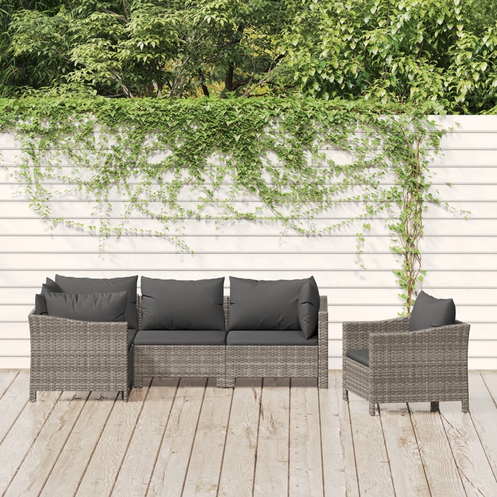 5-delige Loungeset met kussens poly rattan grijs is nu te koop bij PeponiXL, paradijselijk wonen!