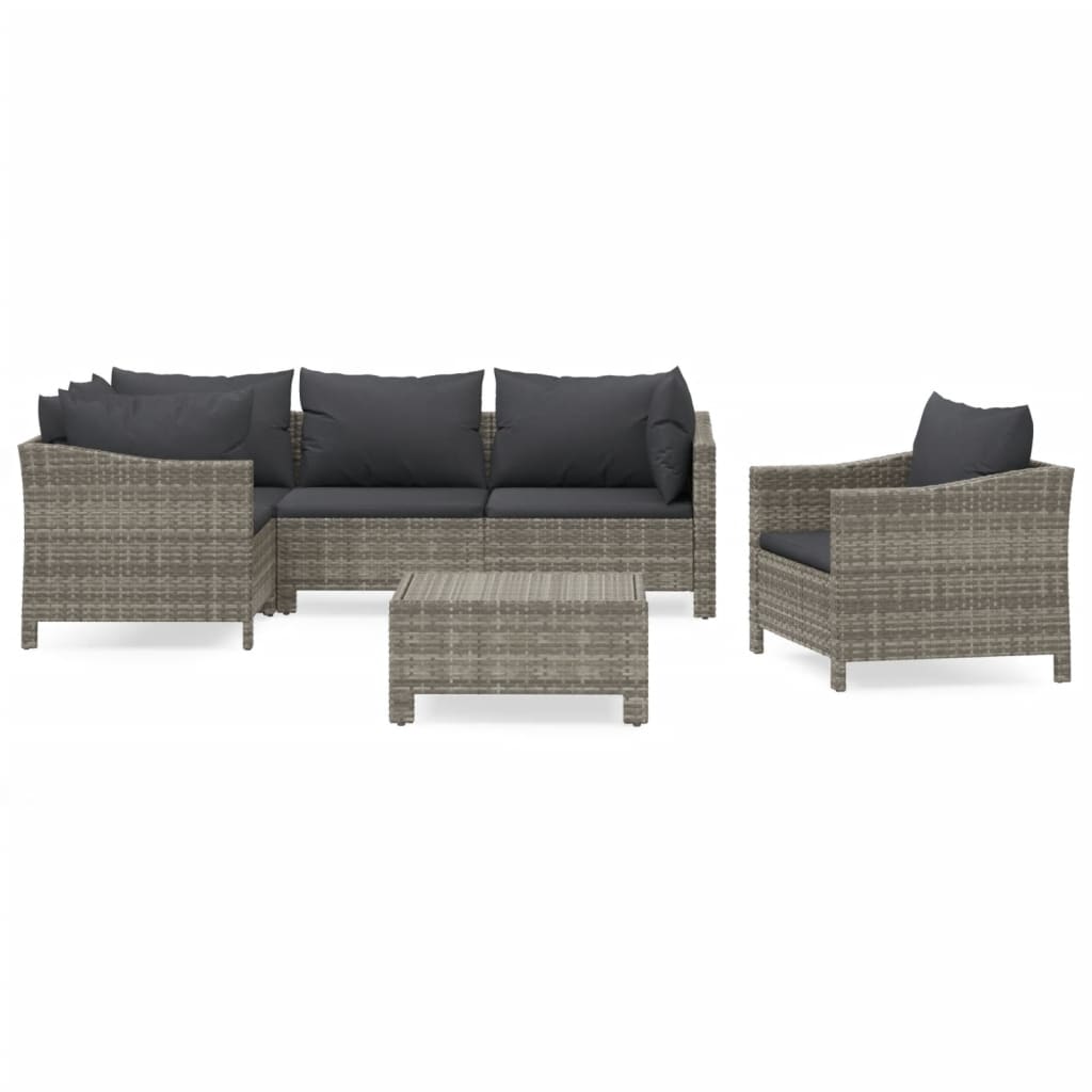 6-delige Loungeset met kussens poly rattan grijs is nu te koop bij PeponiXL, paradijselijk wonen!