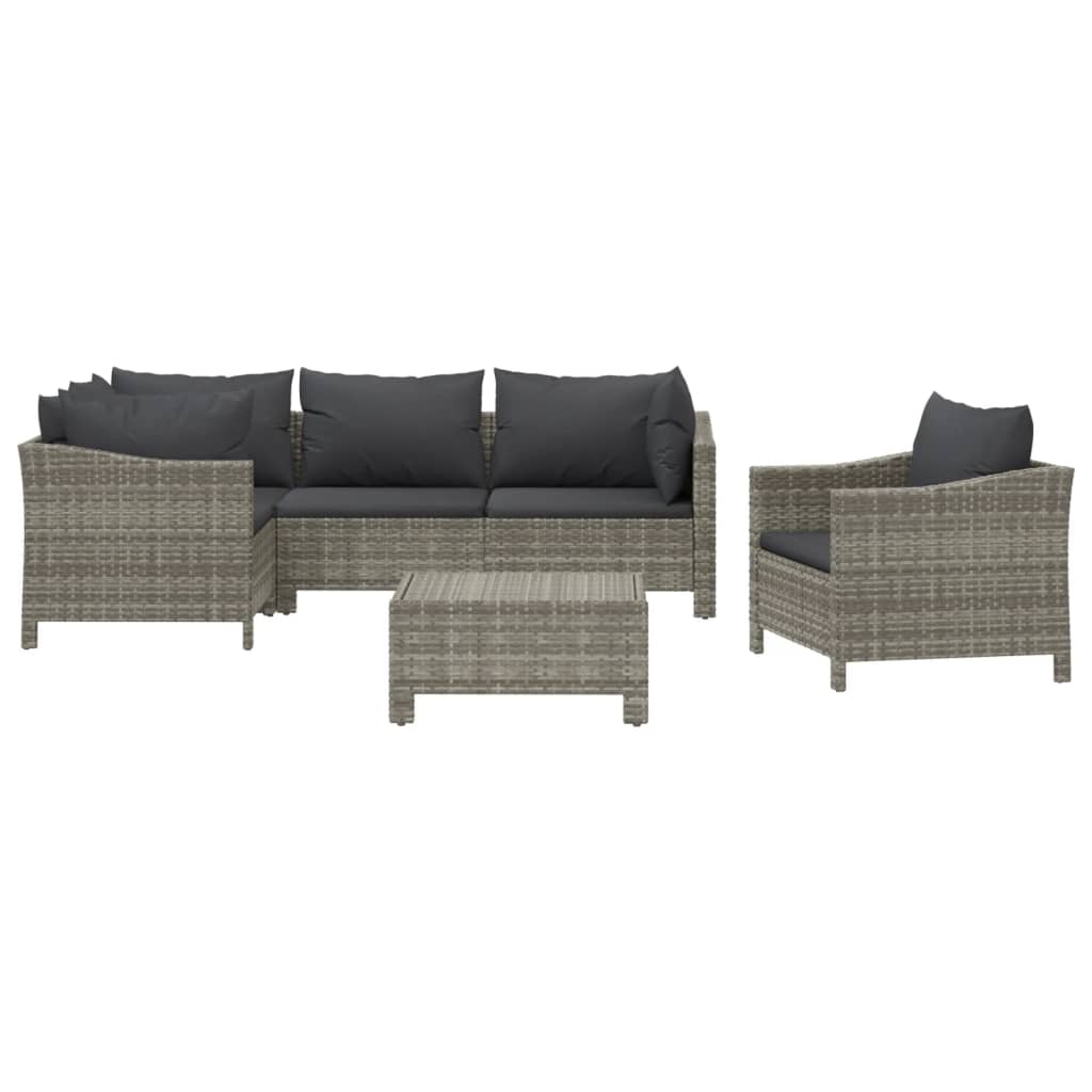 6-delige Loungeset met kussens poly rattan grijs is nu te koop bij PeponiXL, paradijselijk wonen!