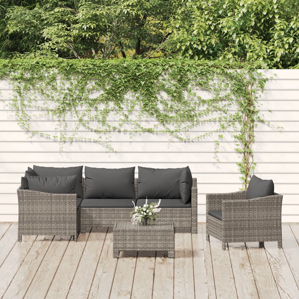6-delige Loungeset met kussens poly rattan grijs is nu te koop bij PeponiXL, paradijselijk wonen!