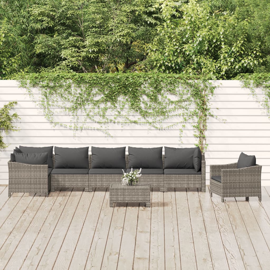 8-delige Loungeset met kussens poly rattan grijs is nu te koop bij PeponiXL, paradijselijk wonen!