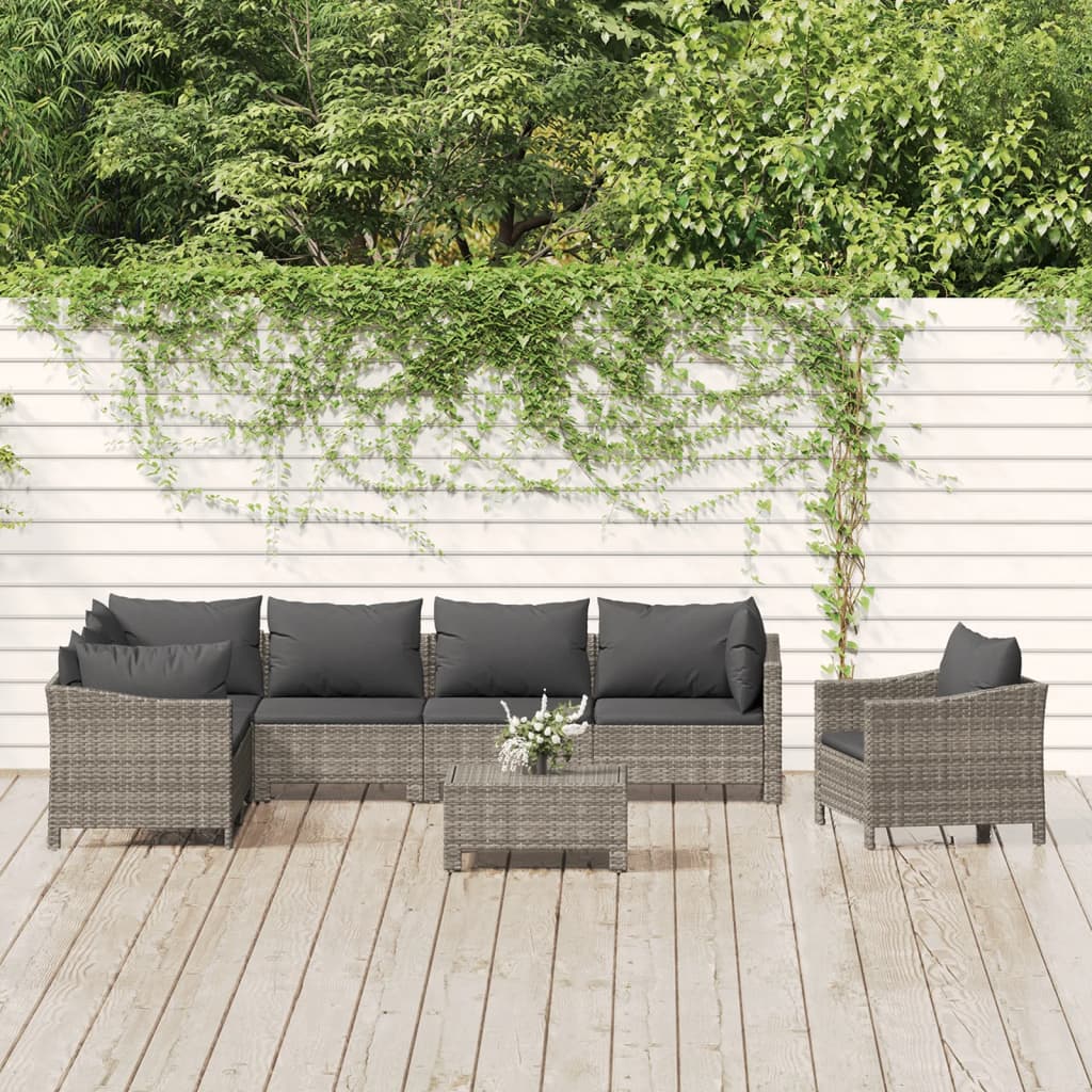 8-delige Loungeset met kussens poly rattan grijs is nu te koop bij PeponiXL, paradijselijk wonen!