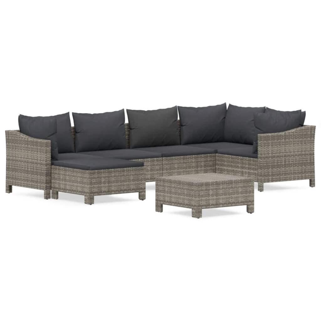 7-delige Loungeset met kussens poly rattan grijs is nu te koop bij PeponiXL, paradijselijk wonen!