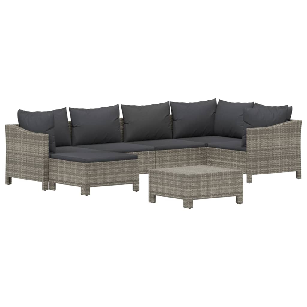 7-delige Loungeset met kussens poly rattan grijs is nu te koop bij PeponiXL, paradijselijk wonen!