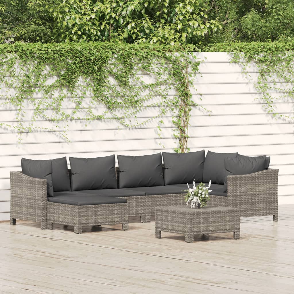 7-delige Loungeset met kussens poly rattan grijs is nu te koop bij PeponiXL, paradijselijk wonen!