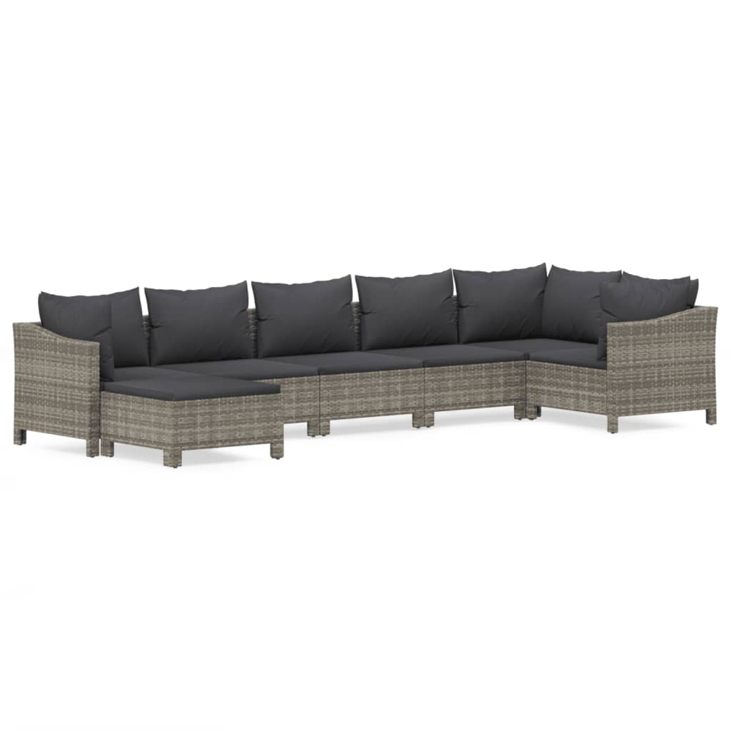 7-delige Loungeset met kussens poly rattan grijs is nu te koop bij PeponiXL, paradijselijk wonen!