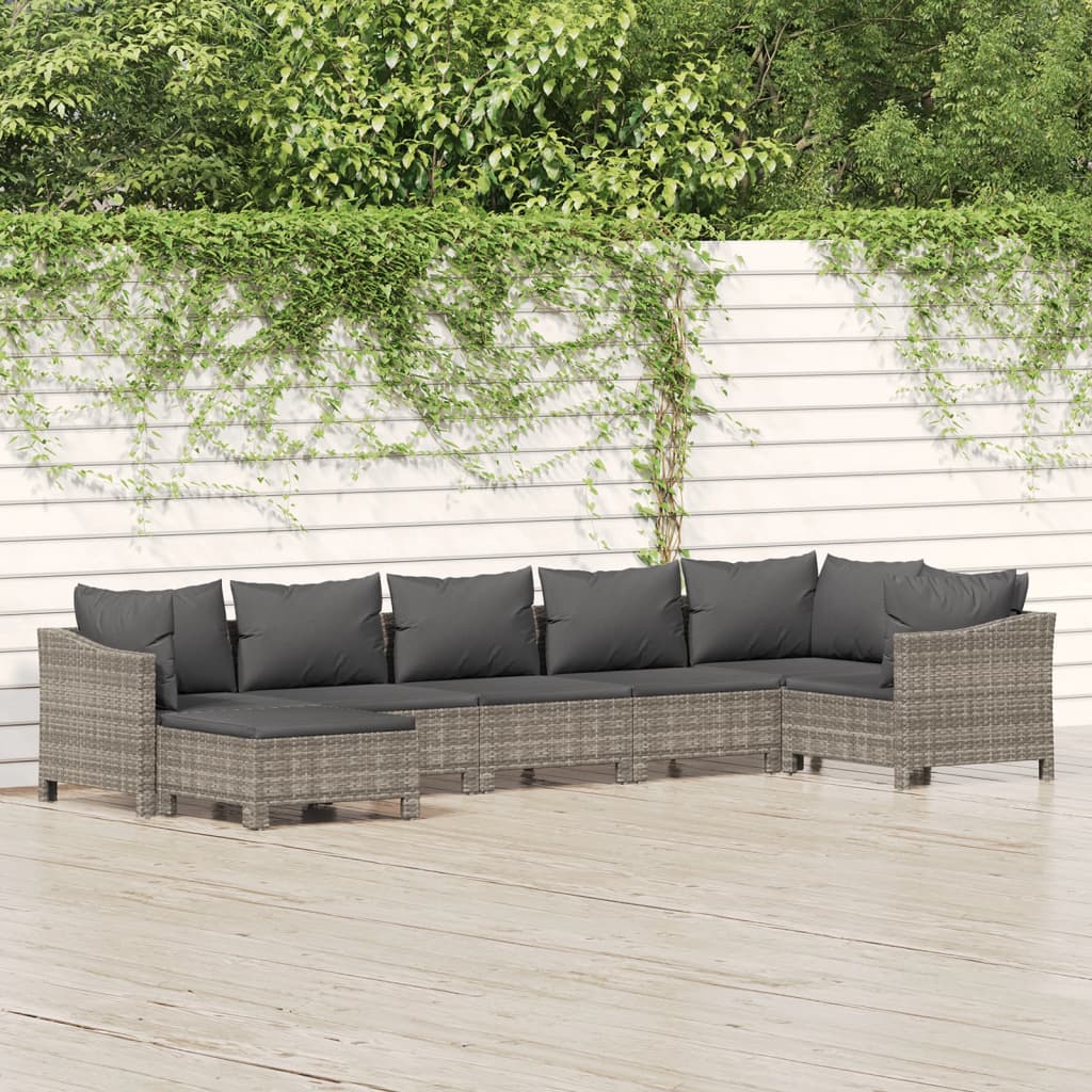 7-delige Loungeset met kussens poly rattan grijs is nu te koop bij PeponiXL, paradijselijk wonen!