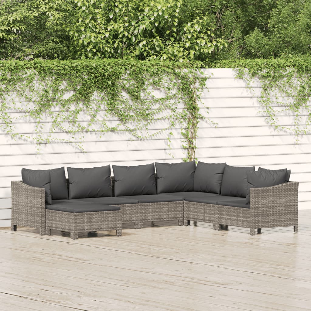 7-delige Loungeset met kussens poly rattan grijs is nu te koop bij PeponiXL, paradijselijk wonen!