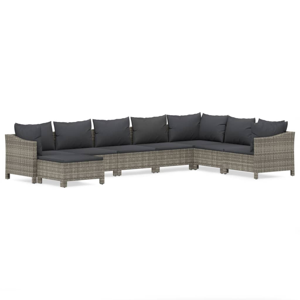 8-delige Loungeset met kussens poly rattan grijs is nu te koop bij PeponiXL, paradijselijk wonen!