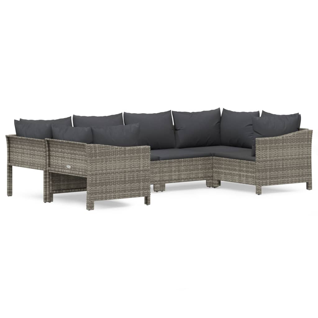 6-delige Loungeset met kussens poly rattan grijs is nu te koop bij PeponiXL, paradijselijk wonen!