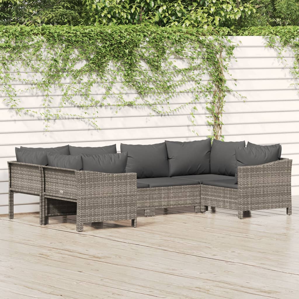 6-delige Loungeset met kussens poly rattan grijs is nu te koop bij PeponiXL, paradijselijk wonen!
