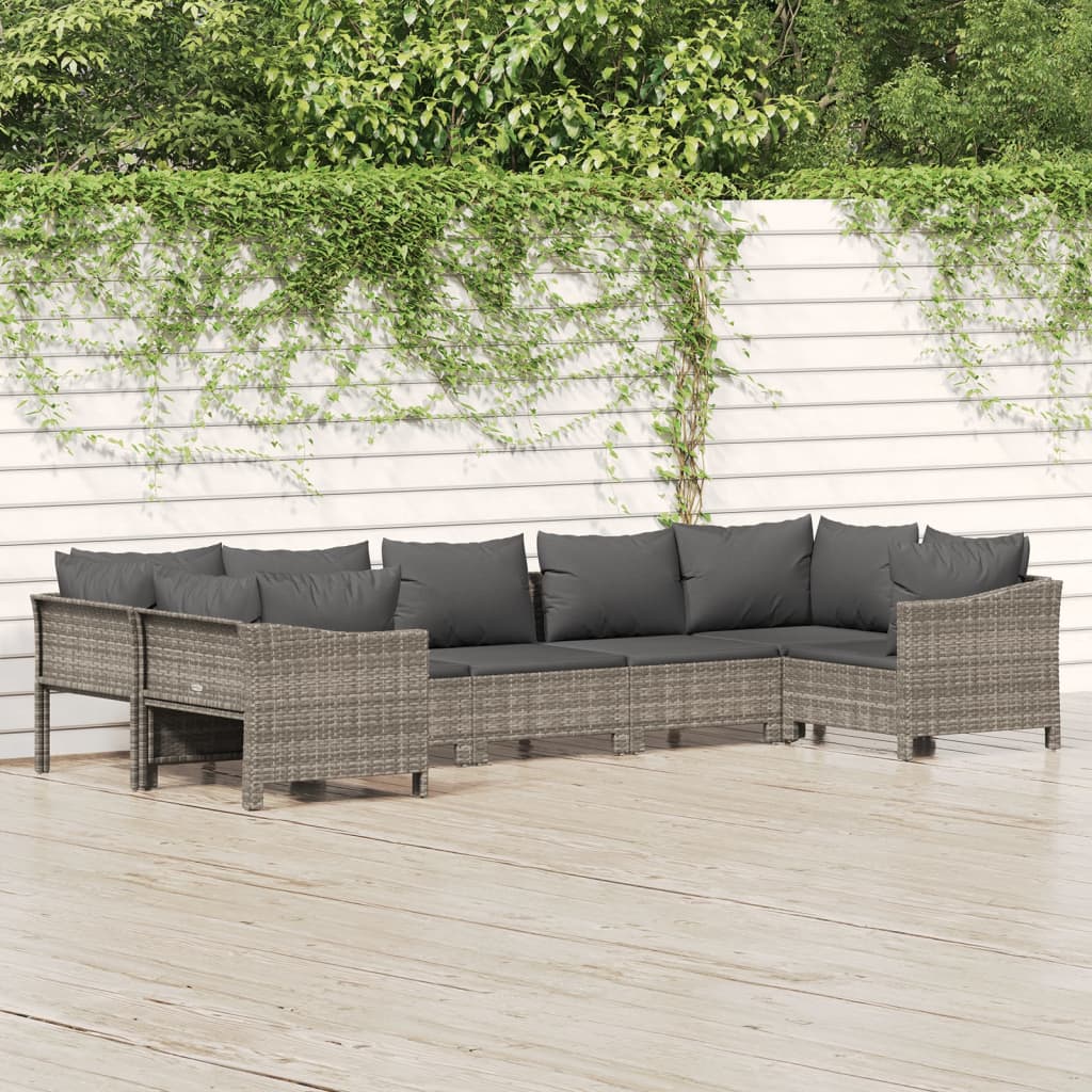 7-delige Loungeset met kussens poly rattan grijs is nu te koop bij PeponiXL, paradijselijk wonen!