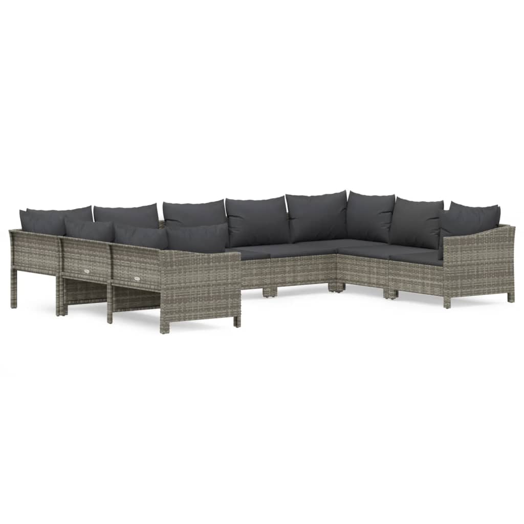 9-delige Loungeset met kussens poly rattan grijs is nu te koop bij PeponiXL, paradijselijk wonen!