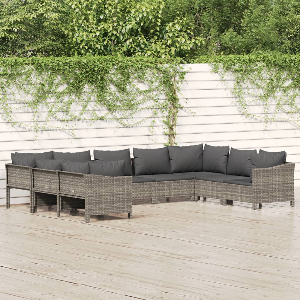 9-delige Loungeset met kussens poly rattan grijs is nu te koop bij PeponiXL, paradijselijk wonen!