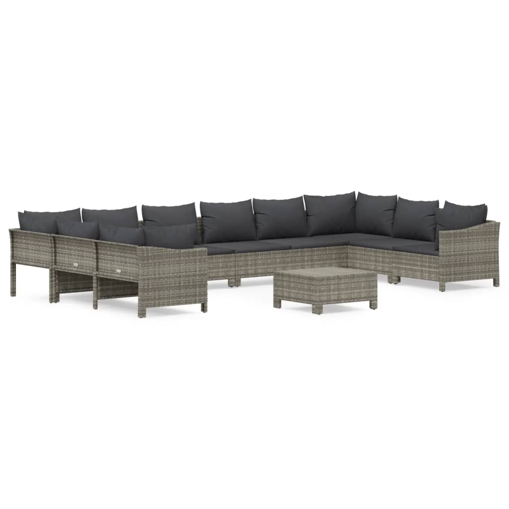 11-delige Loungeset met kussens poly rattan grijs is nu te koop bij PeponiXL, paradijselijk wonen!