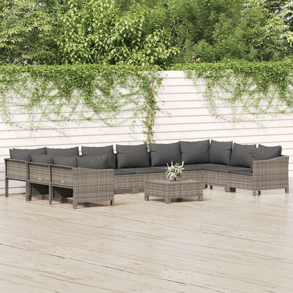 11-delige Loungeset met kussens poly rattan grijs is nu te koop bij PeponiXL, paradijselijk wonen!