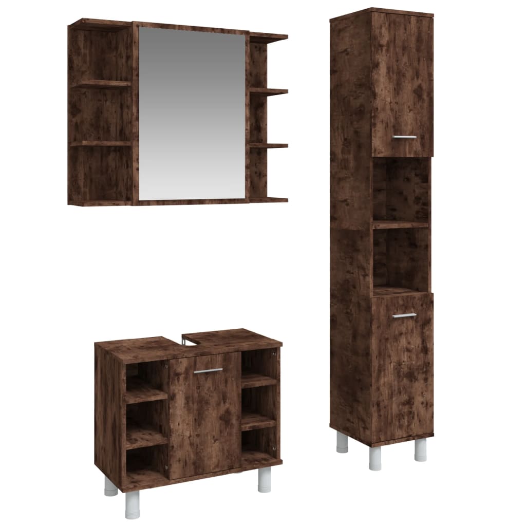 3-delige Badkamermeubelset bewerkt hout gerookt eikenkleurig is nu te koop bij PeponiXL, paradijselijk wonen!