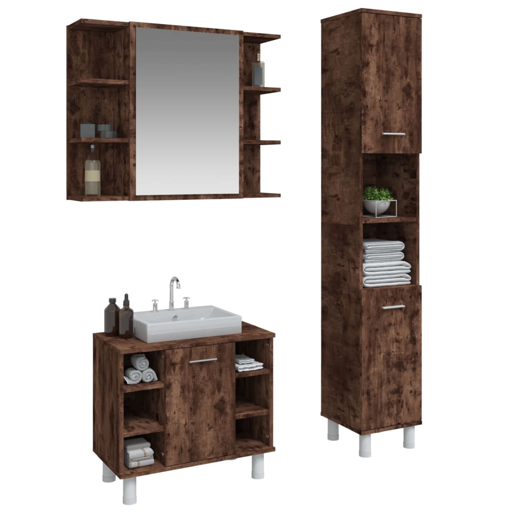 3-delige Badkamermeubelset bewerkt hout gerookt eikenkleurig is nu te koop bij PeponiXL, paradijselijk wonen!