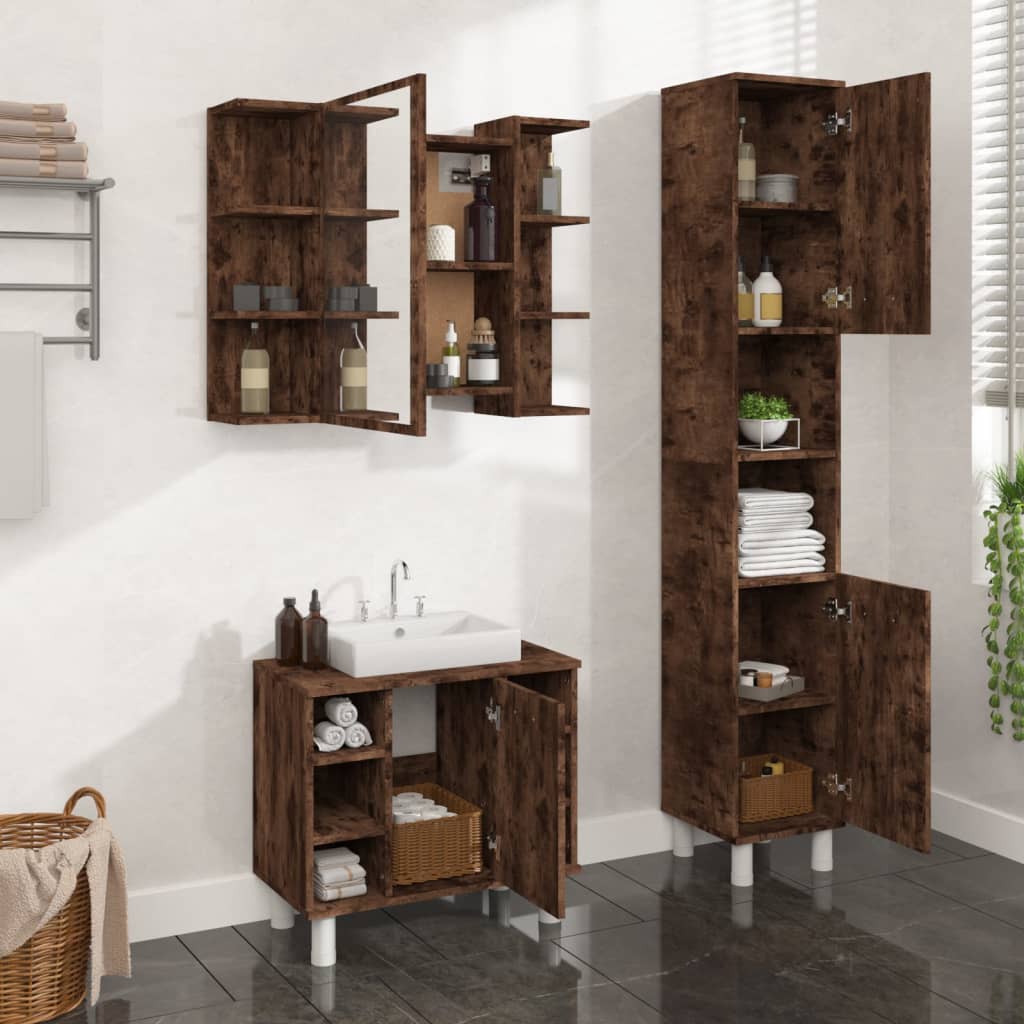 3-delige Badkamermeubelset bewerkt hout gerookt eikenkleurig is nu te koop bij PeponiXL, paradijselijk wonen!
