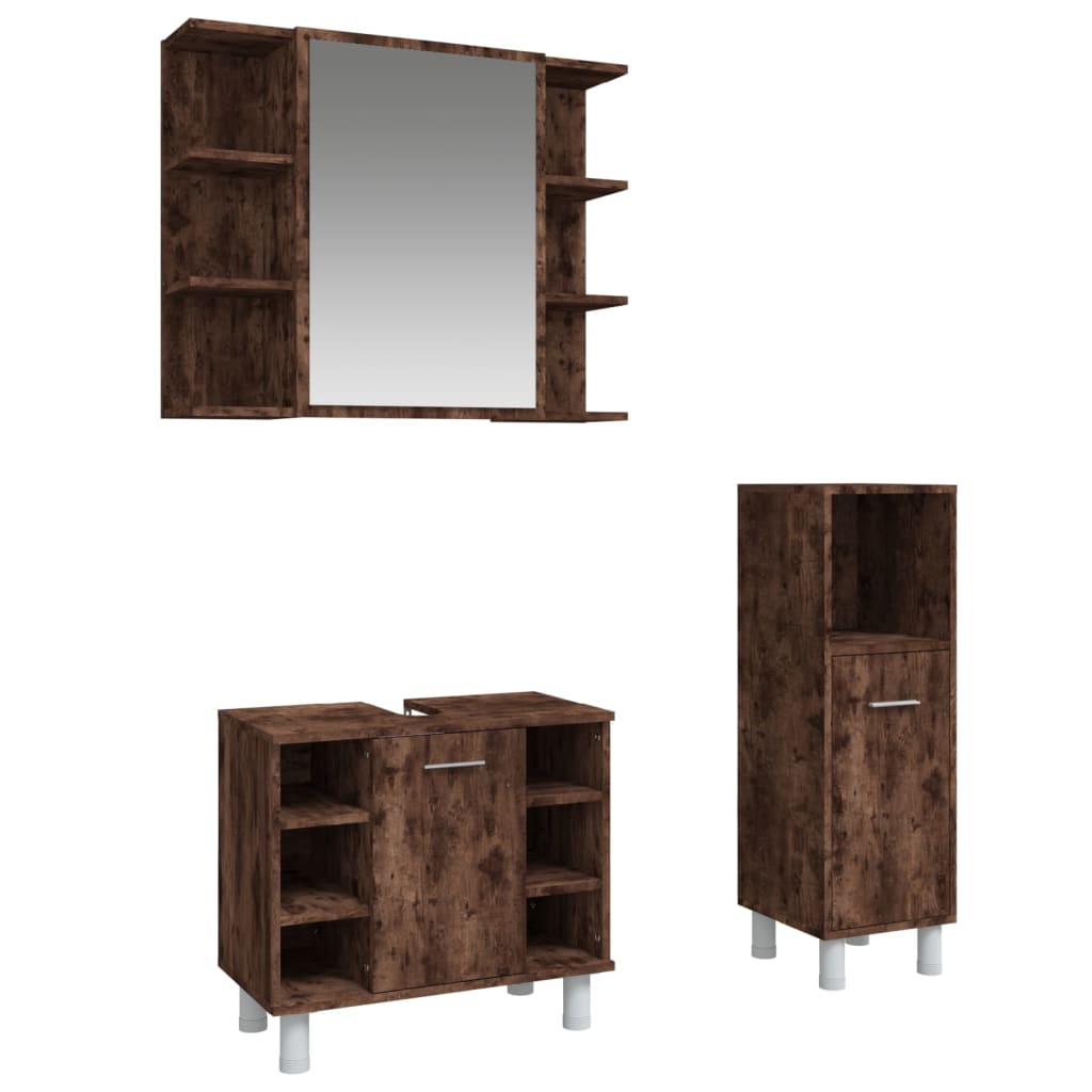 3-delige Badkamermeubelset bewerkt hout gerookt eikenkleurig is nu te koop bij PeponiXL, paradijselijk wonen!
