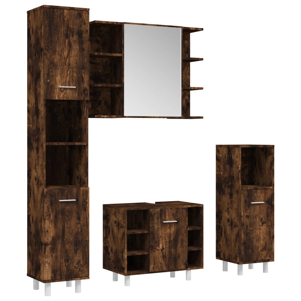 4-delige Badkamermeubelset bewerkt hout gerookt eikenkleurig is nu te koop bij PeponiXL, paradijselijk wonen!