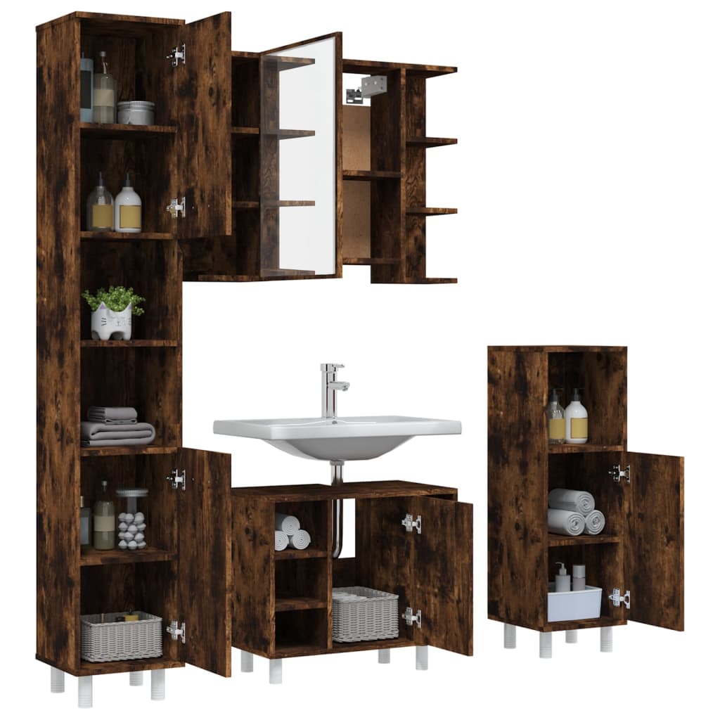 4-delige Badkamermeubelset bewerkt hout gerookt eikenkleurig is nu te koop bij PeponiXL, paradijselijk wonen!