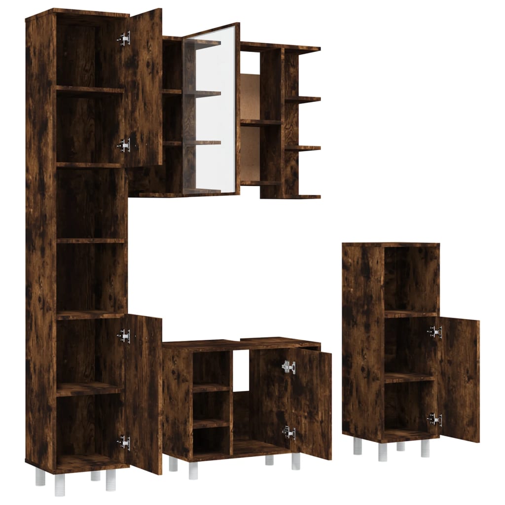 4-delige Badkamermeubelset bewerkt hout gerookt eikenkleurig is nu te koop bij PeponiXL, paradijselijk wonen!