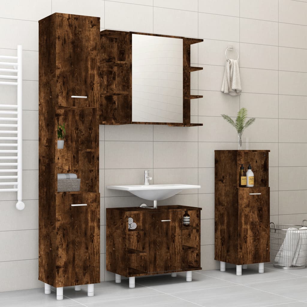 4-delige Badkamermeubelset bewerkt hout gerookt eikenkleurig is nu te koop bij PeponiXL, paradijselijk wonen!