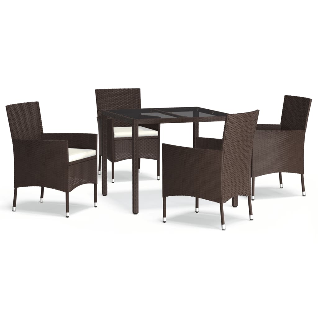 5-delige Tuinset met kussens poly rattan bruin