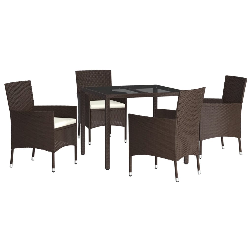 5-delige Tuinset met kussens poly rattan bruin