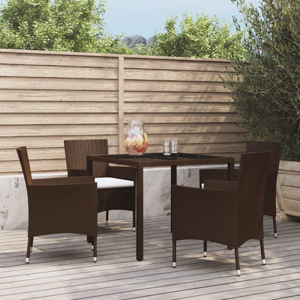 5-delige Tuinset met kussens poly rattan bruin