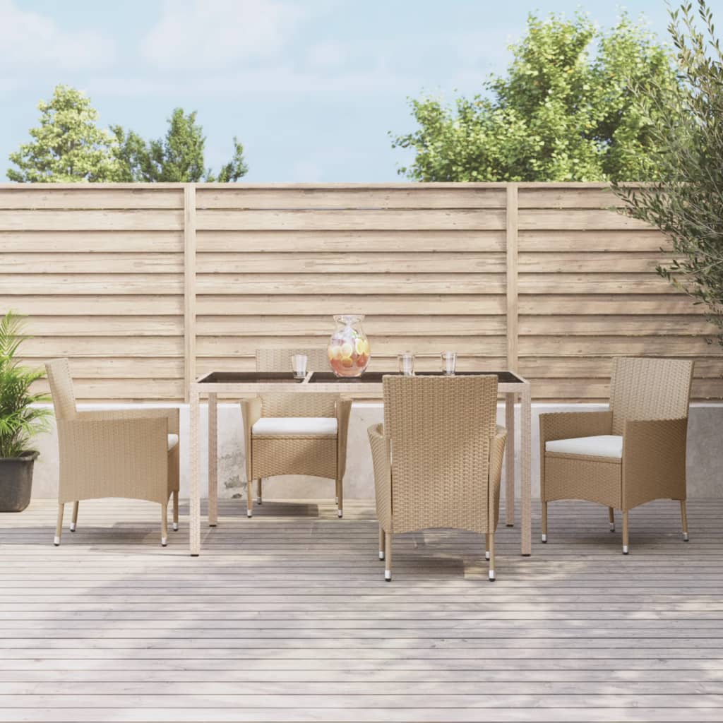 5-delige Tuinset met kussens poly rattan beige