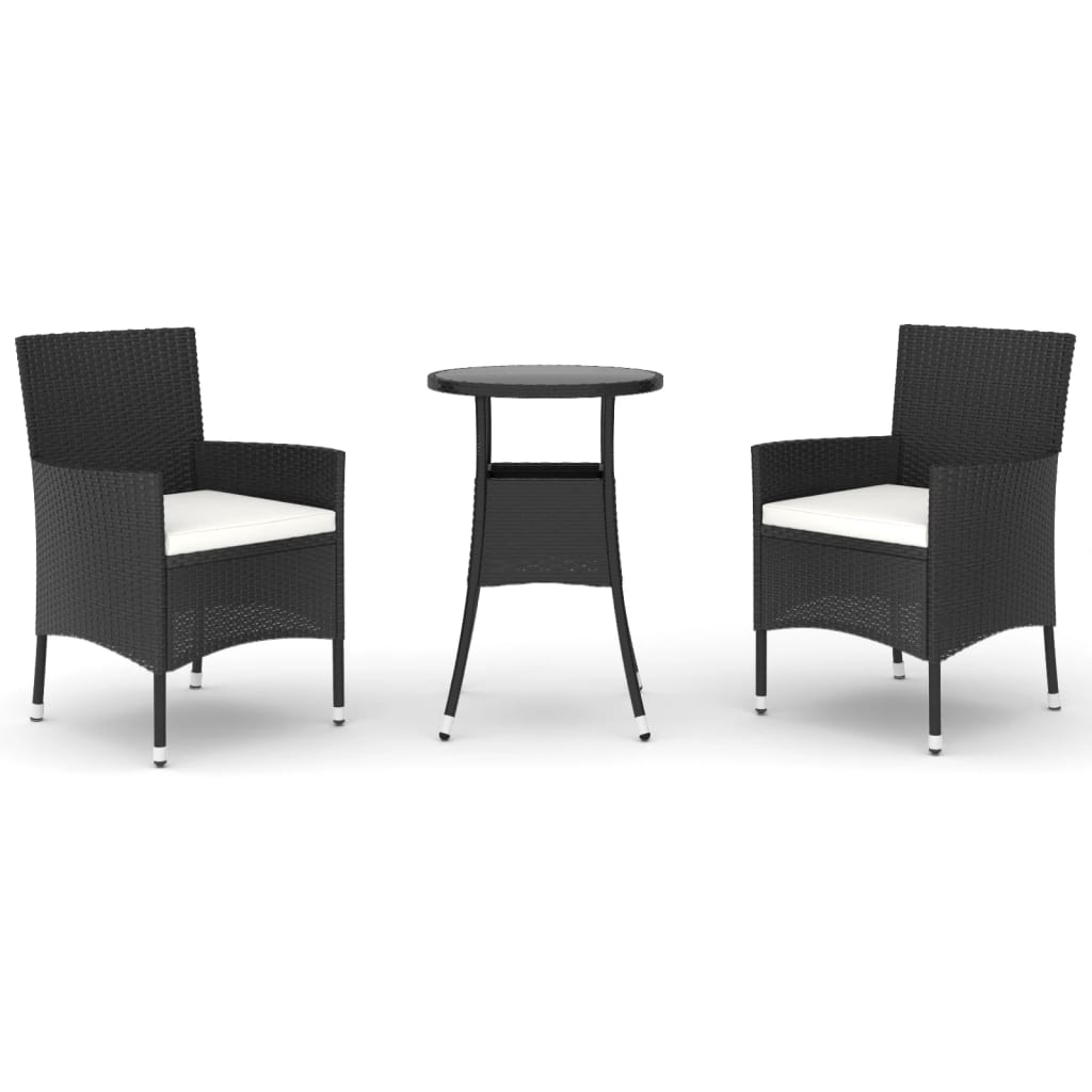 3-delige Bistroset met kussens poly rattan zwart is nu te koop bij PeponiXL, paradijselijk wonen!