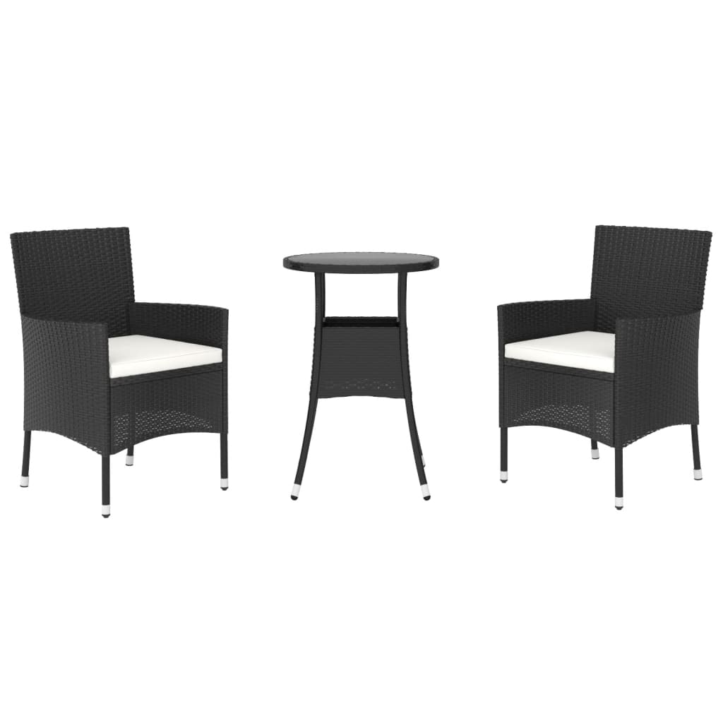 3-delige Bistroset met kussens poly rattan zwart is nu te koop bij PeponiXL, paradijselijk wonen!