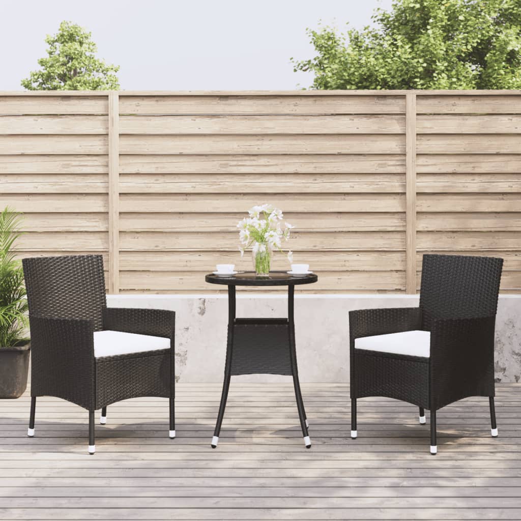 3-delige Bistroset met kussens poly rattan zwart is nu te koop bij PeponiXL, paradijselijk wonen!