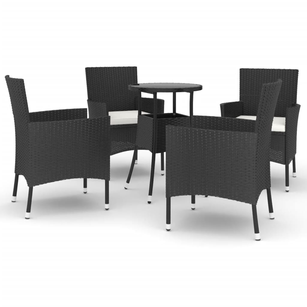 5-delige Bistroset met kussens poly rattan zwart is nu te koop bij PeponiXL, paradijselijk wonen!