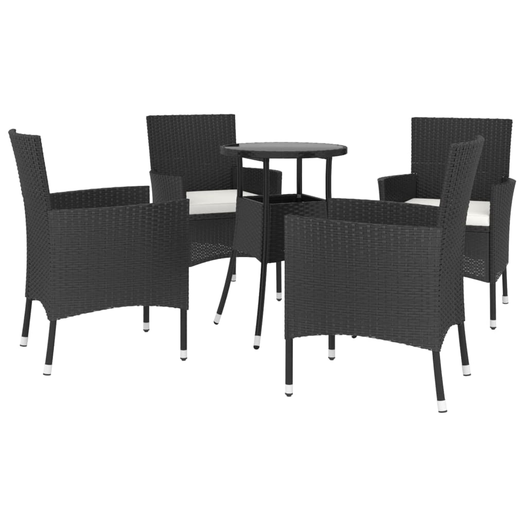 5-delige Bistroset met kussens poly rattan zwart is nu te koop bij PeponiXL, paradijselijk wonen!