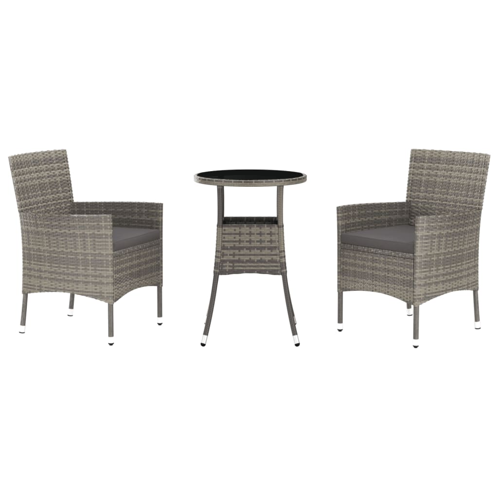 3-delige Bistroset met kussens poly rattan grijs is nu te koop bij PeponiXL, paradijselijk wonen!