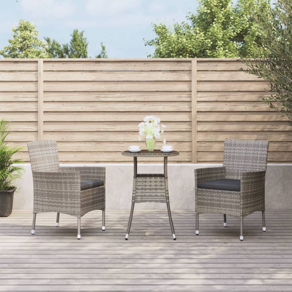 3-delige Bistroset met kussens poly rattan grijs is nu te koop bij PeponiXL, paradijselijk wonen!