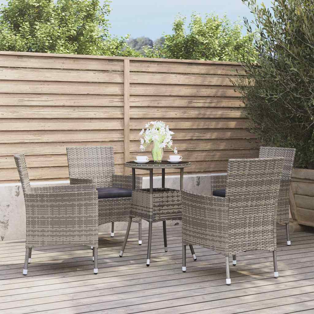 5-delige Bistroset met kussens poly rattan grijs is nu te koop bij PeponiXL, paradijselijk wonen!