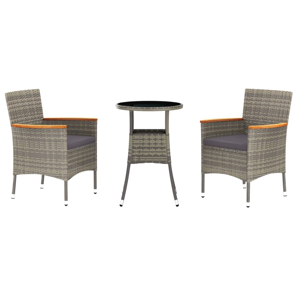 3-delige Bistroset met kussens poly rattan grijs is nu te koop bij PeponiXL, paradijselijk wonen!