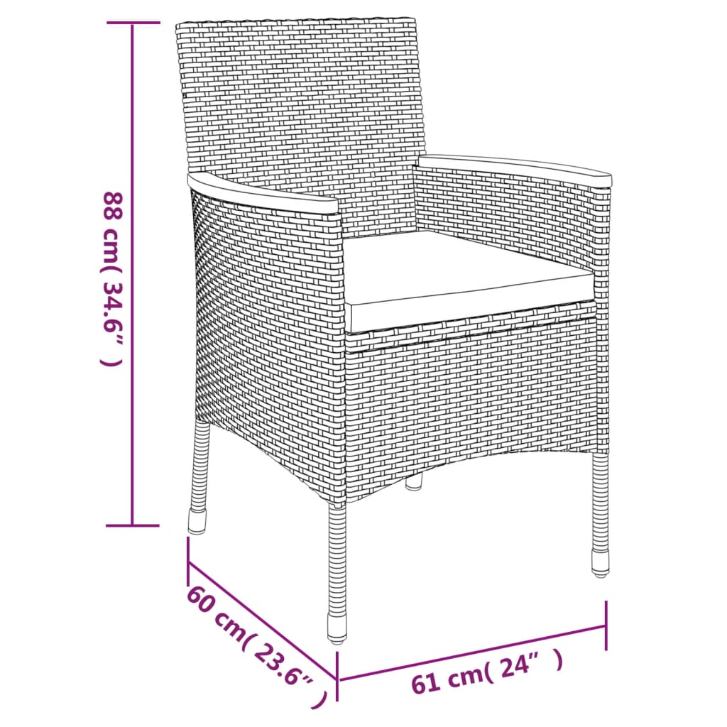 3-delige Bistroset met kussens poly rattan grijs is nu te koop bij PeponiXL, paradijselijk wonen!