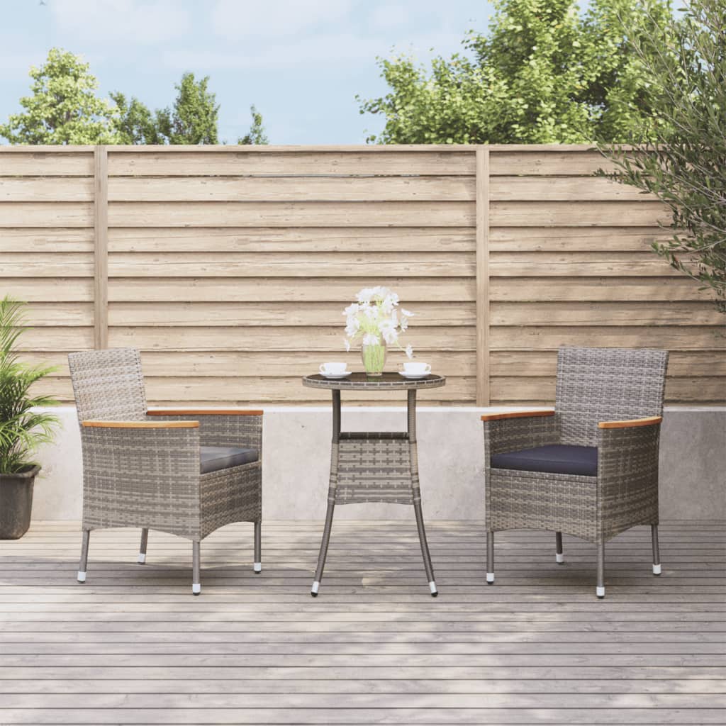 3-delige Bistroset met kussens poly rattan grijs is nu te koop bij PeponiXL, paradijselijk wonen!