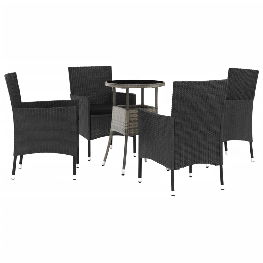 5-delige Bistroset met kussens poly rattan zwart is nu te koop bij PeponiXL, paradijselijk wonen!