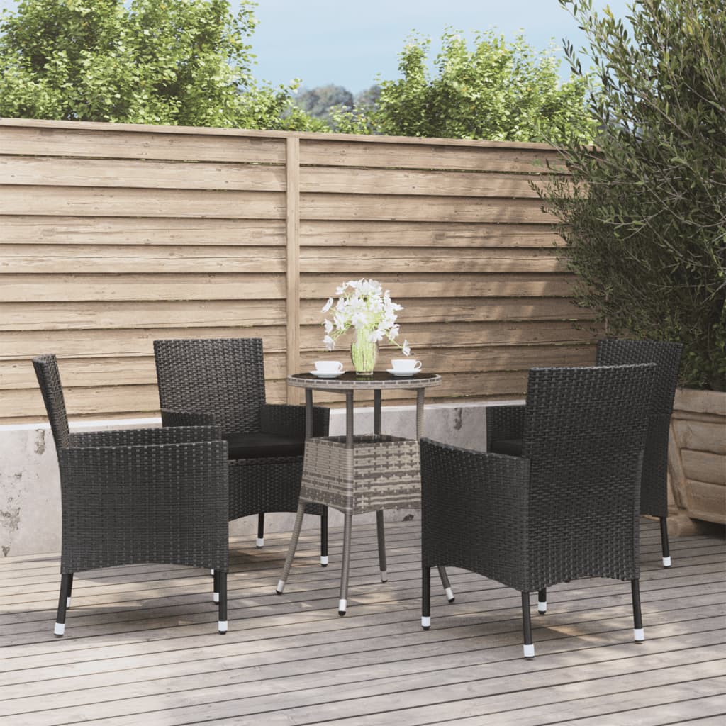 5-delige Bistroset met kussens poly rattan zwart is nu te koop bij PeponiXL, paradijselijk wonen!